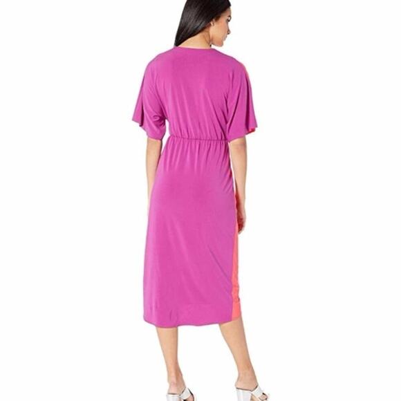 Trina Turk Women's Twist Front Vivid Viola Midi Dress Size L Pink Orange… - Picture 3 of 9